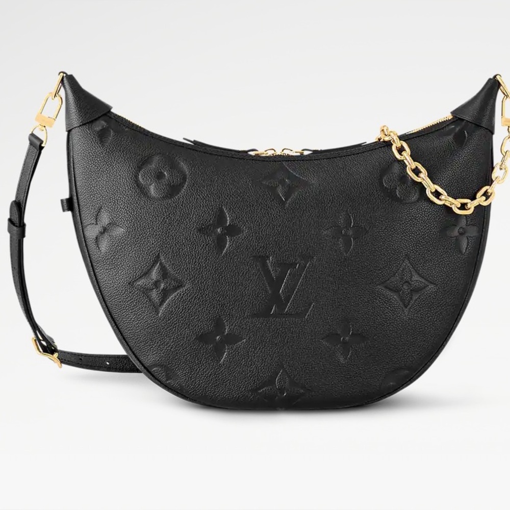 Louis Vuitton Black Leather Shoulder Bag with Gold Chain